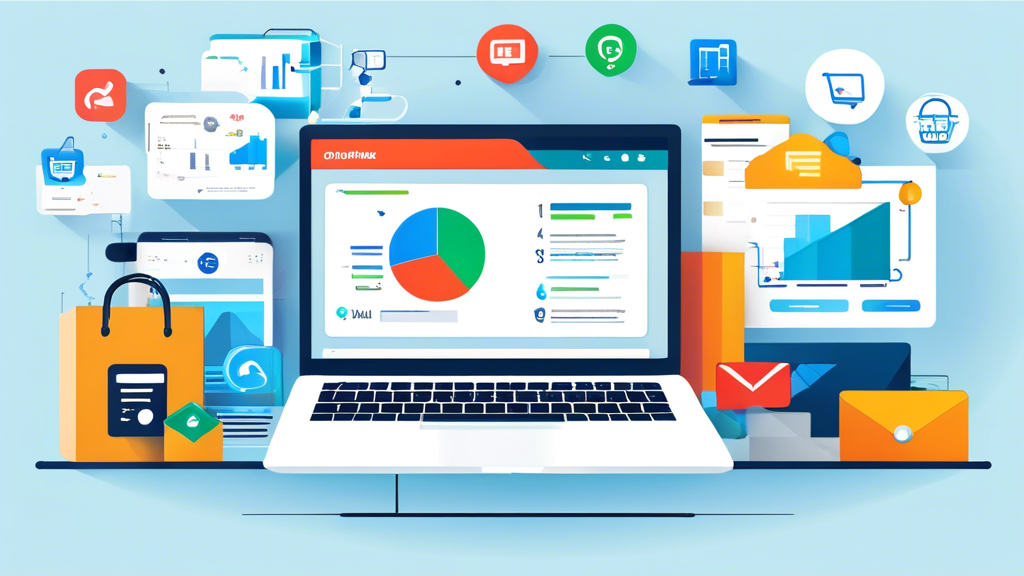 Illustration of a laptop with digital marketing icons, including graphs, email, and shopping cart, symbolizing diverse career opportunities.