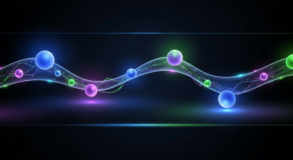 A dark, futuristic illustration depicting a glowing, interconnected pathway with abstract, softly illuminated nodes, symbolizing a customer journey map for marketing strategy.