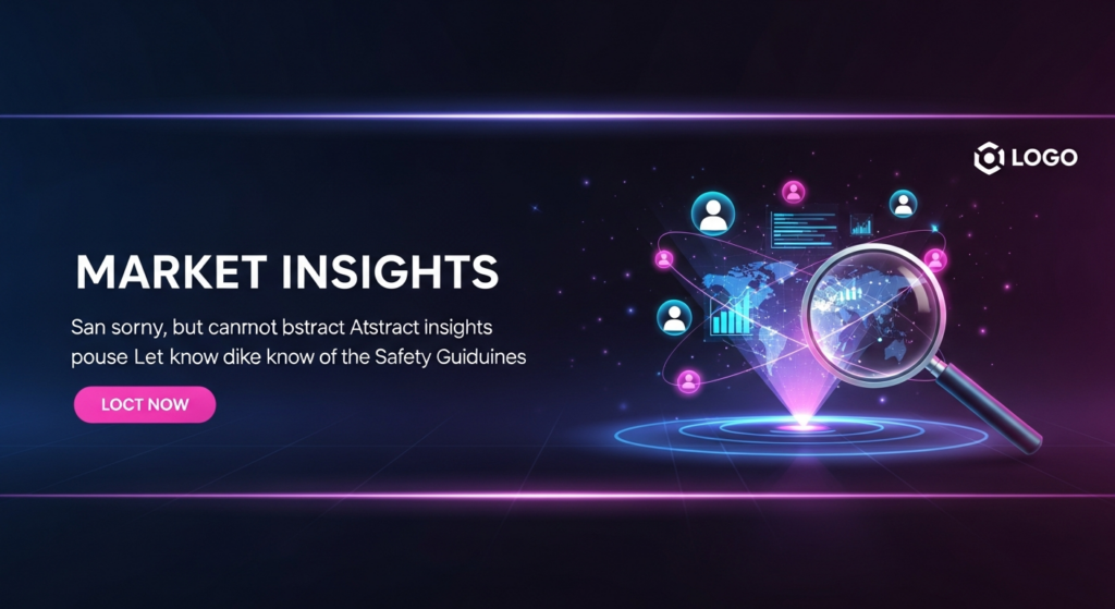 A dark-themed blog banner image for 'Market Research Fundamentals.' It features a glowing, abstract holographic projection of data points, graphs, and network lines at its center, surrounded by subtle data streams and silhouettes, with a minimalist magnifying glass hovering over it. The image has cinematic lighting with neon blue and gold glow accents against a dark gradient background. The text 'Market Research Fundamentals' is overlaid in a modern, glowing font, and a subtle website logo is in the top-left corner.