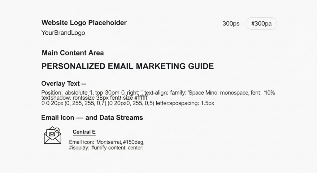 A dark, futuristic illustration of a glowing email envelope at the center, with multiple radiant data streams branching out to distinct, abstract user profile icons, symbolizing personalized email marketing. The background is a deep blue and purple gradient. The title 'PERSONALIZED EMAIL MARKETING GUIDE' is overlaid in glowing text above the central icon.